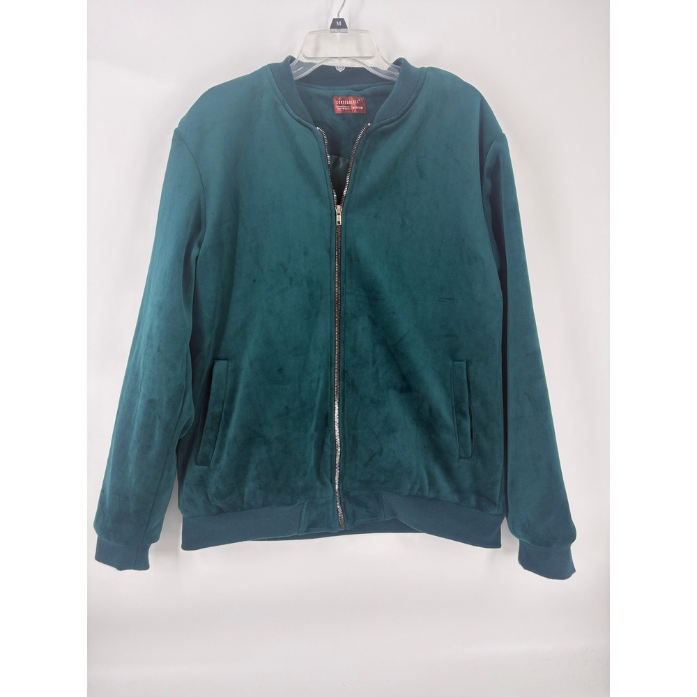 Consequence Teal‎ Velvet Bomber Jacket Full Zip Pockets Size Medium
